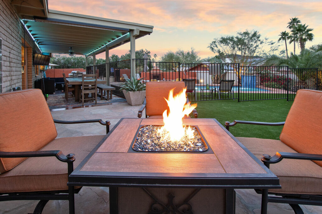 Gas fire table for cool desert nights.