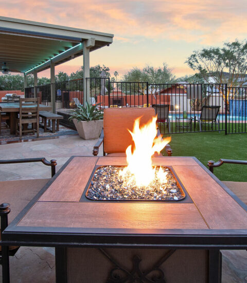 Gas fire table for cool desert nights.