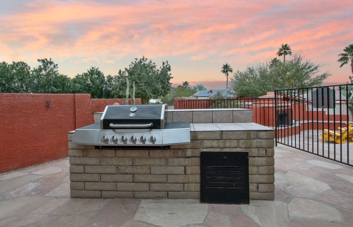 Gas grill for cooking outdoors.