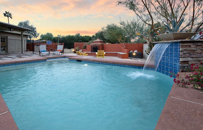 Heated pool with waterfall for year round use. (Fees may apply)
