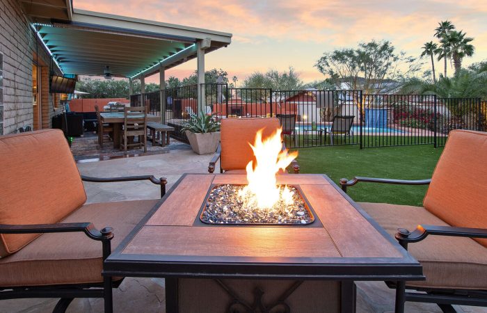 Gas fire table for cool desert nights.