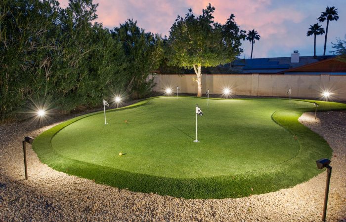 Championship putting green with bumps an undulations. Get hours of practice or family fun.